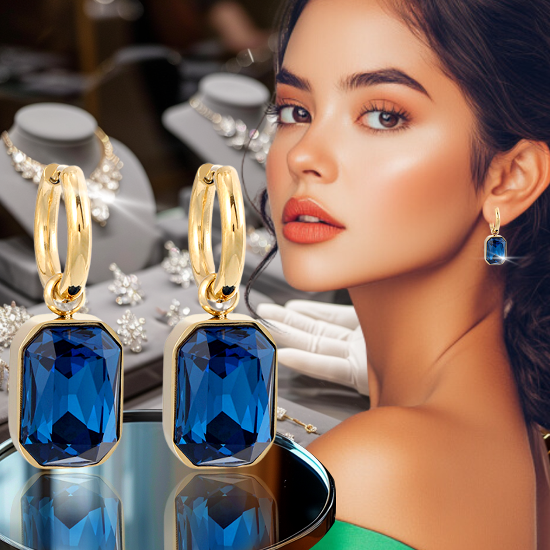 Aretes doradaos con cristal Azul